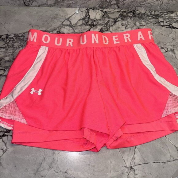Under Armour Women’s Large Pink Lined Compression Shorts Athletic Shorts - Picture 1 of 4